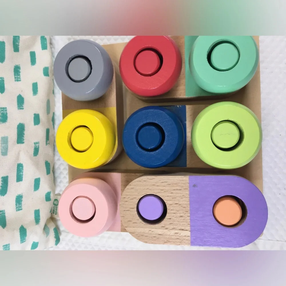 Kiwico Panda Crate Wooden Color Sorting Peg  Ring Toy Educational Puzzle Toddler